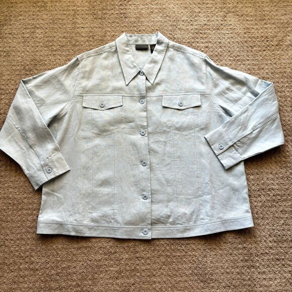 Relativity Woman 100% Linen Long Sleeve Button Down Shirt Women's 3X Light Blue - Picture 1 of 7